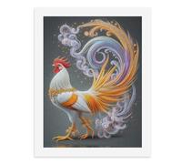 Paint by Numbers for Adults-A Rooster with Ornate Golden Accessories, Flowing Colorful Tail Feathers, and Smoke-Like Patterns Around It -for Home Wall Decor 12X16Inch