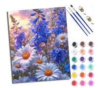 Paint by Numbers for Adults A sea of blue flowers and daisies Painting by Numbers for Adults DIY Canvas Kits Paint by Number Crafts Kits for Relax and De-Stress Gift Home Decoration 16x20 inch