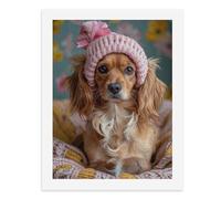 Paint by Numbers for Adults-A Small Brown Dog Wearing A Pink Knitted Hat with A Bow, Sitting in A Cozy Knit Bed -for Home Wall Decor 12X16Inch
