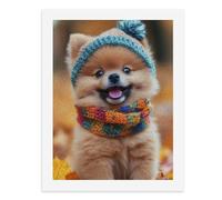 Paint by Numbers for Adults-A Small Dog Wearing A Knit Hat and Scarf, Sitting on Autumn Leaves -for Home Wall Decor 12X16Inch