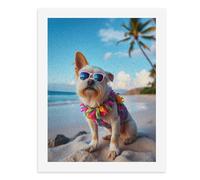 Paint by Numbers for Adults-A Small Dog Wearing Pink Sunglasses and A Floral Collar on A Beach -for Home Wall Decor 12X16Inch