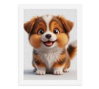 Paint by Numbers for Adults-A Small, Fluffy Puppy with Brown, White, and Orange Fur, Big Round Eyes, and A Happy Expression, Sitting and Smiling -for Home Wall Decor 12X16Inch