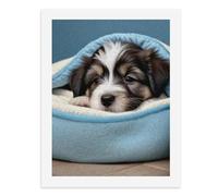 Paint by Numbers for Adults-A Small Puppy Lying in A Blue Bed, with Its Head Resting on The Edge and Looking Forward -for Home Wall Decor 12X16Inch