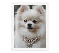 Paint by Numbers for Adults-A Small White Pomeranian Dog Wearing A Pearl and Diamond Necklace -for Home Wall Decor 12X16Inch