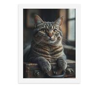 Paint by Numbers for Adults-A Tabby Cat with Yellow Eyes, Lying on an Old, Brown Leather Suitcase, Front Paws Resting on The Handle -for Home Wall Decor 12X16Inch