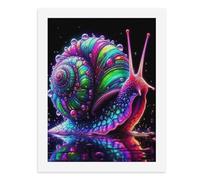 Paint by Numbers for Adults-A Vibrant, Colorful Snail with Iridescent Shell and Tentacles, Surrounded by Bubbles and Reflections on Dark Surface -for Home Wall Decor 12X16Inch