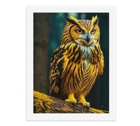 Paint by Numbers for Adults-A Vividly Colored Owl with Striking Yellow Eyes and Patterned Feathers Perched on A Mossy Branch -for Home Wall Decor 12X16Inch