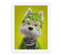 Paint by Numbers for Adults-A White Dog Wearing A Green Graffiti-Patterned Beanie, Yellow Glasses, A Green Jacket-for Home Wall Decor 12X16Inch