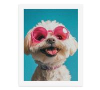 Paint by Numbers for Adults-A White Dog Wearing Pink Sunglasses, with Its Mouth Open and Tongue Out, and A Floral Collar -for Home Wall Decor 12X16Inch