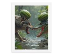 Paint by Numbers for Adults-A Wolf and A Crocodile Facing Each Other with Watermelons on Their Heads by The River -for Home Wall Decor 12X16Inch