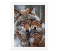 Paint by Numbers for Adults-A Wolf and A Wolf Cub Cuddling Together, Both with Eyes Closed -for Home Wall Decor 12X16Inch
