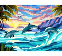 Paint by Numbers for Adults Abstract Landscape Dolphins Painting by Numbers Kits On Canvas,with Paint Brushes DIY Acrylic Oil Painting Drawing Paintworkarts for Home Wall Decor with Framed,60x75cm