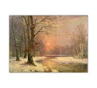 Paint by Numbers for Adults Adolf Kaufmann《Sunset in The Landscape with Ice Covered Creek Lined with Trees》 Digital Oil Canvas Painting Kits for Kids Birthday Wedding Decorations Gifts