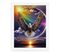 Paint by Numbers for Adults-an Eagle with Spread Wings Flying in The Sky, Surrounded by Clouds and A Colorful Light -for Home Wall Decor 12X16Inch