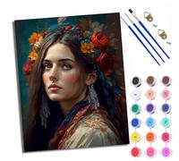 Paint by Numbers for Adults and Beginner Flower Beauty Portrait DIY Color Oil Painting Acrylic Paints Home Wall Decor 40x50cm/16x20in with Frame