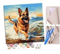 Paint by Numbers for Adults and Beginner German Shepherd by The Sea (3) Kits On Canvas Without Frame DIY Color Oil Painting Acrylic Paints,Home Wall Decor 40X40CM