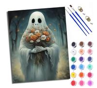 Paint by Numbers for Adults and Beginner Ghost Holding a Bouquet DIY Color Oil Painting Acrylic Paints Home Wall Decor 40x50cm/16x20in with Frame