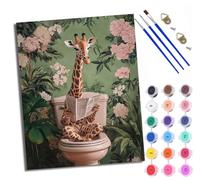 Paint by Numbers for Adults and Beginner Giraffe reading a newspaper on the toilet Painting by Number Kits On Canvas Without Frame DIY Color Oil Painting Acrylic Paints Home Wall Decor 40x50cm/16x20in