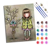 Paint by Numbers for Adults and Beginner Girl and The Bird in The Tree House Painting by Number Kits On Canvas Without Frame DIY Color Oil Painting Acrylic Paints Home Wall Decor 40x50cm/16x20in