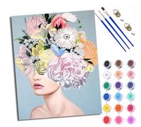 Paint by Numbers for Adults and Beginner Girl with flowers covering her face Painting by Number Kits On Canvas Without Frame DIY Color Oil Painting Acrylic Paints Home Wall Decor 40x50cm/16x20in