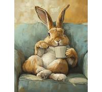 Paint by Numbers for Adults and Beginner Gray Rabbit on The Sofa Kits On Canvas Without Frame DIY Color Oil Painting Acrylic Paints,Home Wall Decor 40X50CM