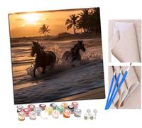 Paint by Numbers for Adults and Beginner Horses Running on The Beach at Sunset (3) Kits On Canvas Without Frame DIY Color Oil Painting Acrylic Paints,Home Wall Decor 40X40CM