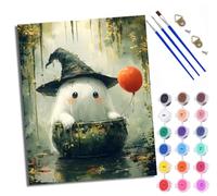 Paint by Numbers for Adults and Beginner Little Ghost Holding a Balloon DIY Color Oil Painting Acrylic Paints Home Wall Decor 40x50cm/16x20in with Frame