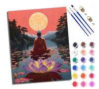 Paint by Numbers for Adults and Beginner Lotus and bright moon in front of Buddha Painting by Number Kits On Canvas Without Frame DIY Color Oil Painting Acrylic Paints Home Wall Decor 40x50cm/16x20in