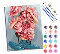 Paint by Numbers for Adults and Beginner Painting by Number Beautiful Woman Holding Flowers with Frame Oil Paintings on Canvas House Wall Decor 16x20in