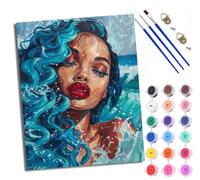 Paint by Numbers for Adults and Beginner Painting by Number Blue-haired Woman in The Waves with Frame Oil Paintings on Canvas House Wall Decor 16x20in