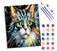 Paint by Numbers for Adults and Beginner Painting by Number Cat Colorful Ink Spots with Frame Oil Paintings on Canvas House Wall Decor 16x20in