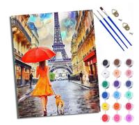 Paint by Numbers for Adults and Beginner Painting by Number Eiffel Tower Beauty Puppy with Frame Oil Paintings on Canvas House Wall Decor 16x20in