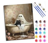 Paint by Numbers for Adults and Beginner Painting by Number Ghost Giving The Black cat a Bath with Frame Oil Paintings on Canvas House Wall Decor 16x20in