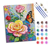 Paint by Numbers for Adults and Beginner Painting by Number Gorgeous Butterfly Rose with Frame Oil Paintings on Canvas House Wall Decor 16x20in