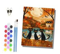Paint by Numbers for Adults and Beginner Painting by Number Kits On Canvas Without Frame Acrylic Paints Home Wall Decor 40x50cm/16x20in Three black cats under the moonlit night in autumn scenery
