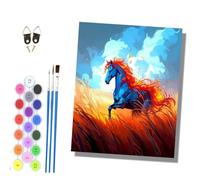 Paint by Numbers for Adults and Beginner Painting by Number Kits On Canvas Without Frame Color Oil Painting Acrylic Paints Home Wall Decor 40x50cm Blue Flame Horse Gallops Across the Grassland
