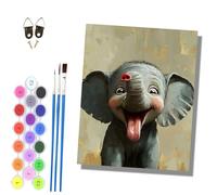 Paint by Numbers for Adults and Beginner Painting by Number Kits On Canvas Without Frame DIY Color Oil Painting Acrylic Paints Home Wall Decor 40x50cm Cute little elephant sticking out its tongue