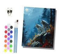 Paint by Numbers for Adults and Beginner Painting by Number Kits On Canvas Without Frame Painting Acrylic Paints Home Wall Decor 40x50cm/16x20in Two wolves gaze into the distance on a moonlit night.