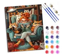 Paint by Numbers for Adults and Beginner Painting by Number Kitten Glasses Beauty with Frame Oil Paintings on Canvas House Wall Decor 16x20in