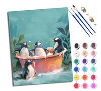 Paint by Numbers for Adults and Beginner Painting by Number Penguin in The Bathtub with Frame Oil Paintings on Canvas House Wall Decor 16x20in