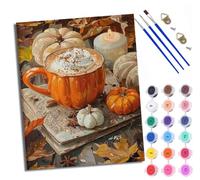 Paint by Numbers for Adults and Beginner Painting by Number Pumpkin Cup and Autumn Elements with Frame Oil Paintings on Canvas House Wall Decor 16x20in