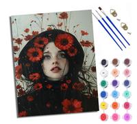 Paint by Numbers for Adults and Beginner Painting by Number Red Daisy Girl with Frame Oil Paintings on Canvas House Wall Decor 16x20in