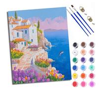 Paint by Numbers for Adults and Beginner Painting by Number Small Town Tulips with Frame Oil Paintings on Canvas House Wall Decor 16x20in