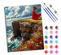 Paint by Numbers for Adults and Beginner Painting by Number Woman in red on The Cliff Without Frame Oil Paintings on Canvas House Wall Decor 16x20in