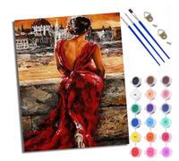 Paint by Numbers for Adults and Beginner Red-clothed figure looking at the building Painting by Number Kits On Canvas Without Frame DIY Color Oil Painting Acrylic Paints Home Wall Decor 40x50cm