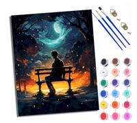 Paint by Numbers for Adults and Beginner Sitting alone on a bench under the moon Painting by Number Kits On Canvas Without Frame DIY Color Oil Painting Acrylic Paints Home Wall Decor 40x50cm/16x20in