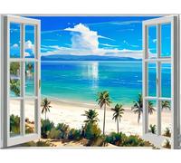 Paint by Numbers for Adults and Beginner Window Sea View, Painting by Number Kits On Canvas,Without Frame DIY Color Oil Painting Acrylic Paints,Home Wall Decorate 30x40cm/12x16in (Frameless) A-631