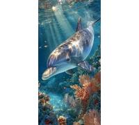 Paint by Numbers for Adults Animal Paint by Numbers Dolphin DIY Canvas Oil Painting Kit for Kids or Beginner with Paint Brushes Acrylic Pigment, Home Room Decor 36x72in/90x180cm Without Frame F1-639