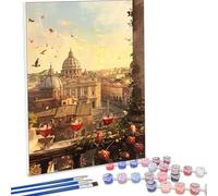 Paint by Numbers for Adults, Architecture Cup Painting by Number Kits On Canvas, Adults Beginners DIY Acrylic Oil Craft Art Painting Kits with Brushes Gifts for Home Wall Decor 20x28in PjY3969 O-O
