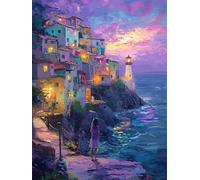 Paint by Numbers for Adults Architecture Lighthouse Painting by Numbers, DIY Hand Painted Oil Painting Kit, with Paint Brushes Acrylic Pigment Drawing, Home Christmas Decorations Gifts 40x50cm RZ8-442